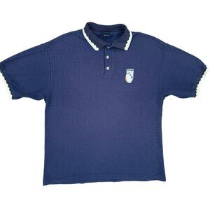 Vintage Club De Golf Nation Short Sleeve Polo Shirt Stretch Blue Textured Large